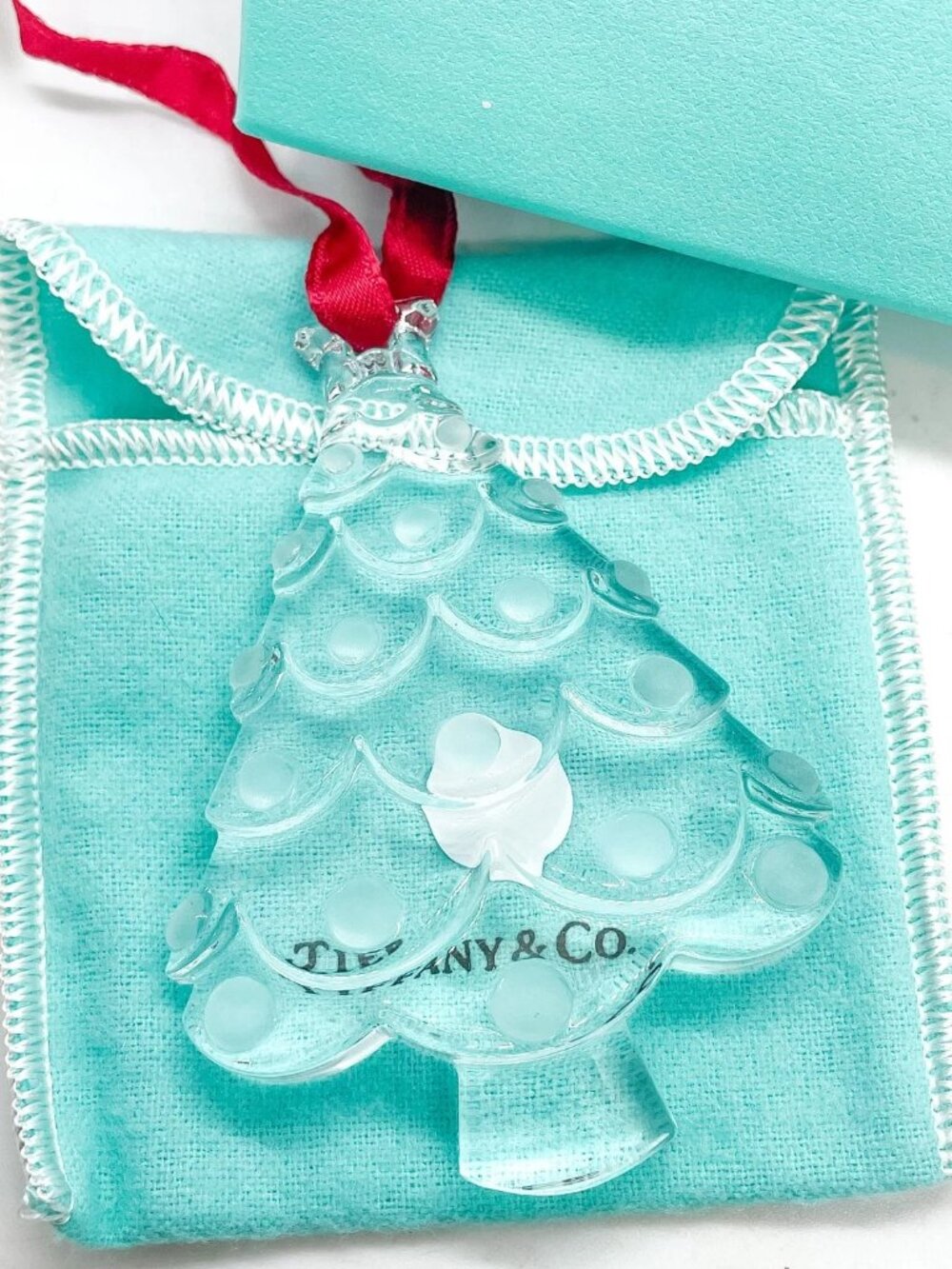 Tiffany & Co. Crystal Christmas Tree Ornament 3" with Box & Pouch